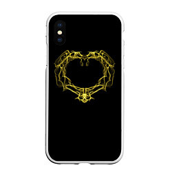 Чехол iPhone XS Max матовый Сердце желтыми энергетическими линиями на черном, цвет: 3D-белый