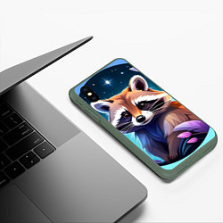 Чехол iPhone XS Max матовый Мультяшный енот, цвет: 3D-темно-зеленый — фото 2