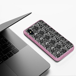 Чехол iPhone XS Max матовый Черно-белый абстрактный узор круги, цвет: 3D-розовый — фото 2
