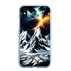 Чехол iPhone XS Max матовый Молнии и горы, цвет: 3D-голубой