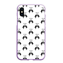 Чехол iPhone XS Max матовый Panda love - pattern, цвет: 3D-сиреневый