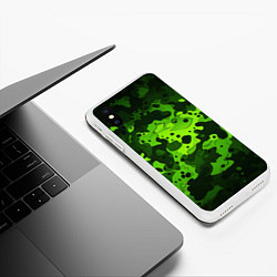 Чехол iPhone XS Max матовый Яркий неоновый зеленый камуфляж, цвет: 3D-белый — фото 2