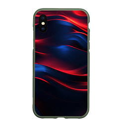 Чехол iPhone XS Max матовый Красно-синие полосы, цвет: 3D-темно-зеленый