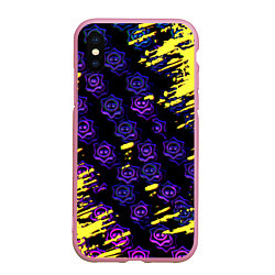 Чехол iPhone XS Max матовый Brawl stars neon mobile, цвет: 3D-розовый