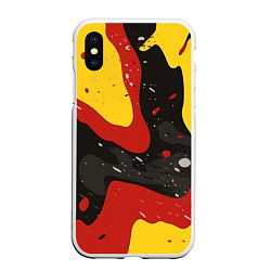 Чехол iPhone XS Max матовый Красные желтые оранжевые пятна краски абстракция, цвет: 3D-белый