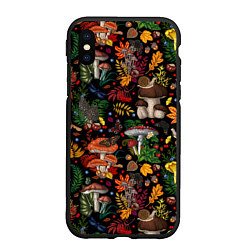 Чехол iPhone XS Max матовый Фон с лесными грибами, цвет: 3D-черный