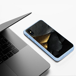 Чехол iPhone XS Max матовый Черная текстура с золотистым напылением, цвет: 3D-голубой — фото 2