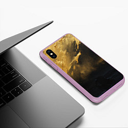 Чехол iPhone XS Max матовый Золотое напыление на черном, цвет: 3D-сиреневый — фото 2