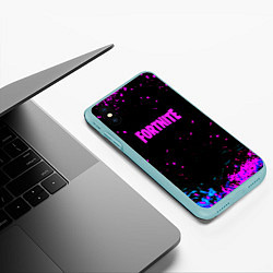 Чехол iPhone XS Max матовый Fortnite неоновые брызги красок, цвет: 3D-мятный — фото 2