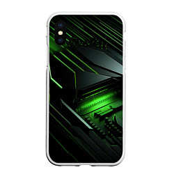 Чехол iPhone XS Max матовый Металл и зеленый яркий неоновый свет, цвет: 3D-белый