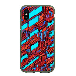 Чехол iPhone XS Max матовый Красные фрагменты на голубом фоне, цвет: 3D-темно-зеленый