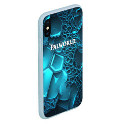 Чехол iPhone XS Max матовый Palworld логотип на ярких синих неоновых плитах, цвет: 3D-голубой — фото 2