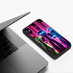 Чехол iPhone XS Max матовый Minecraft characters - neon glow, цвет: 3D-черный — фото 2