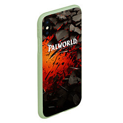 Чехол iPhone XS Max матовый Palworld логотип черные плиты в разломе, цвет: 3D-салатовый — фото 2