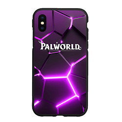 Чехол iPhone XS Max матовый Palworld логотип разлом фиолетовых плит, цвет: 3D-черный