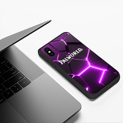 Чехол iPhone XS Max матовый Palworld логотип разлом фиолетовых плит, цвет: 3D-черный — фото 2
