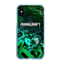 Чехол iPhone XS Max матовый Minecraft logo в стиле киберпанк, цвет: 3D-голубой