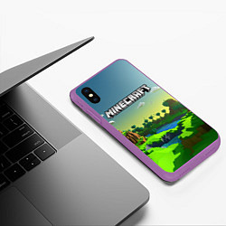 Чехол iPhone XS Max матовый Minecraft logo зеленый летний мир, цвет: 3D-фиолетовый — фото 2
