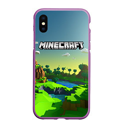 Чехол iPhone XS Max матовый Minecraft logo зеленый летний мир, цвет: 3D-фиолетовый