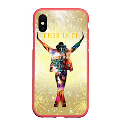 Чехол iPhone XS Max матовый Michael Jackson THIS IS IT - с салютами на золотом, цвет: 3D-красный