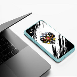 Чехол iPhone XS Max матовый Герб России краски черно белые, цвет: 3D-мятный — фото 2
