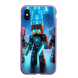 Чехол iPhone XS Max матовый Minecraft - ai art neon, цвет: 3D-фиолетовый