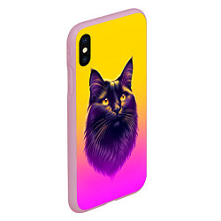 Чехол iPhone XS Max матовый Кот чёрный с золотыми глазами, цвет: 3D-розовый — фото 2