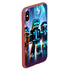 Чехол iPhone XS Max матовый Minecraft - neon metropolis ai art, цвет: 3D-красный — фото 2