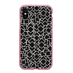 Чехол iPhone XS Max матовый Ромб черно - белый, цвет: 3D-розовый