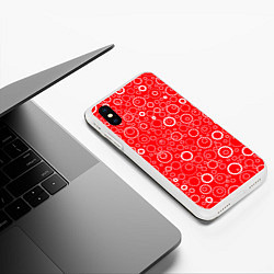 Чехол iPhone XS Max матовый Красно-белый паттерн пузырьки, цвет: 3D-белый — фото 2