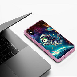 Чехол iPhone XS Max матовый Котик в космосе с лазерным пистолетом, цвет: 3D-розовый — фото 2