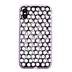 Чехол iPhone XS Max матовый Киберпанк узор из шестиугольников розовый, цвет: 3D-сиреневый