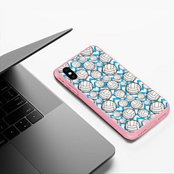 Чехол iPhone XS Max матовый Мячи волейбольные паттерн, цвет: 3D-баблгам — фото 2