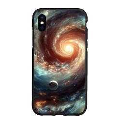 Чехол iPhone XS Max матовый Далёкая неоновая галактика - нейросеть, цвет: 3D-черный