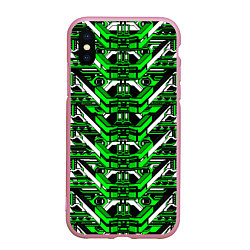 Чехол iPhone XS Max матовый Зелёно-белая техно броня, цвет: 3D-розовый