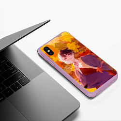 Чехол iPhone XS Max матовый Гэн Асагири на фоне листвы из Доктора Стоуна, цвет: 3D-сиреневый — фото 2