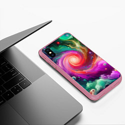 Чехол iPhone XS Max матовый Космическая неоновая фантазия - нейросеть, цвет: 3D-малиновый — фото 2