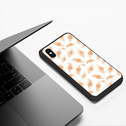 Чехол iPhone XS Max матовый Бежевые перья на белом фоне, цвет: 3D-черный — фото 2