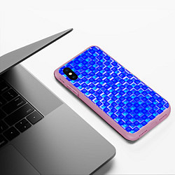 Чехол iPhone XS Max матовый Синие квадраты на белом фоне, цвет: 3D-розовый — фото 2