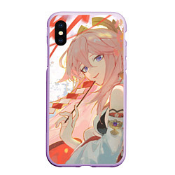 Чехол iPhone XS Max матовый Genshin Impact Яэ Miko smile kitsune, цвет: 3D-сиреневый