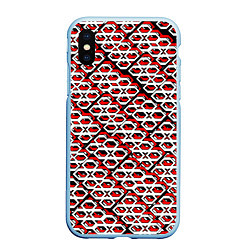 Чехол iPhone XS Max матовый Красно-белый узор на чёрном фоне, цвет: 3D-голубой