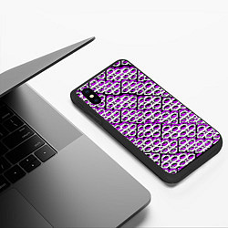 Чехол iPhone XS Max матовый Фиолетово-белый узор на чёрном фоне, цвет: 3D-черный — фото 2
