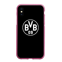 Чехол iPhone XS Max матовый Borussia sport fc белое лого, цвет: 3D-малиновый