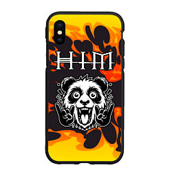 Чехол iPhone XS Max матовый HIM рок панда и огонь, цвет: 3D-черный