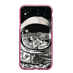 Чехол iPhone XS Max матовый Космонавт в черно-белом мире, цвет: 3D-малиновый