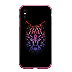 Чехол iPhone XS Max матовый Realistic gradient wolf, цвет: 3D-малиновый