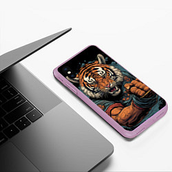 Чехол iPhone XS Max матовый Тигр в стойке тайский бокс, цвет: 3D-сиреневый — фото 2