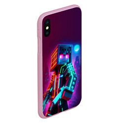 Чехол iPhone XS Max матовый Cyberpunk and Minecraft - collaboration ai art, цвет: 3D-розовый — фото 2