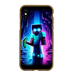 Чехол iPhone XS Max матовый Minecraft - neon character ai art, цвет: 3D-коричневый