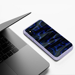 Чехол iPhone XS Max матовый Темно синие карбоновые волны, цвет: 3D-светло-сиреневый — фото 2